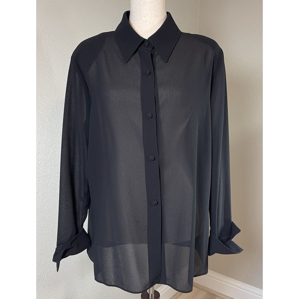 Appleseed's womens sheer black long sleeve glam blouse size 14 versatile